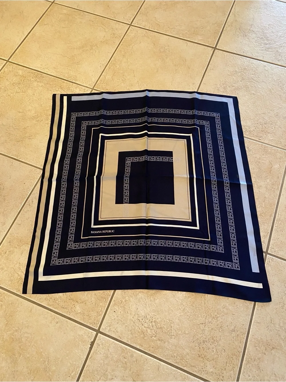 Banana Republic Navy and Cream Geometric Silk Scarf